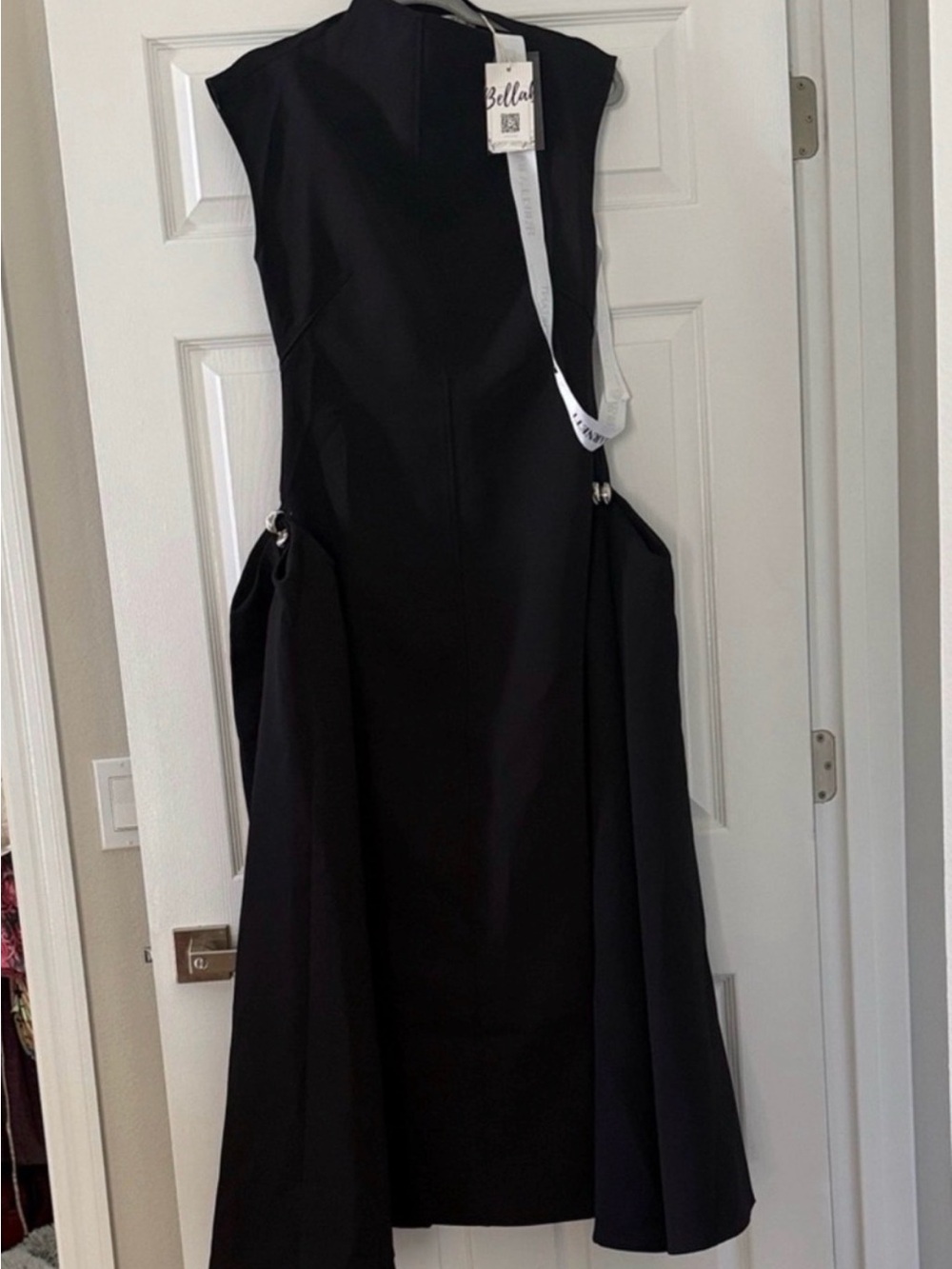 Abella Black Sleeveless Midi Dress with Sculpted Side Panels